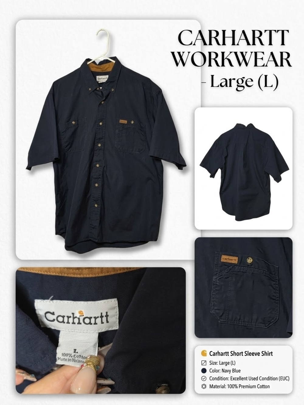 Carhartt Short Sleeve Button-Down Shirt in Navy